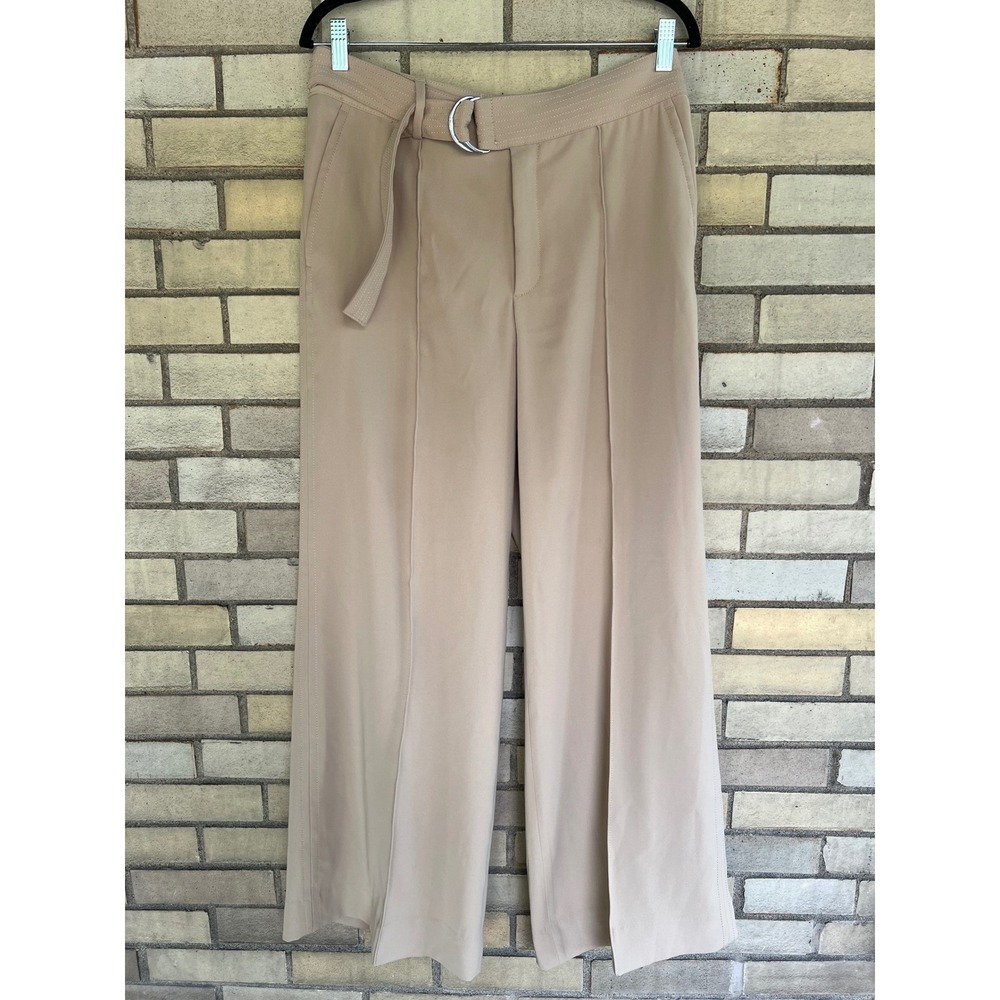Banana Republic Tan Beige Wide Leg D-Ring Belted Trousers Seamed Pants Size 8